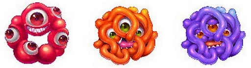 Virus Attack slot special virus symbols in red, orange and purple colors from Win Fast game