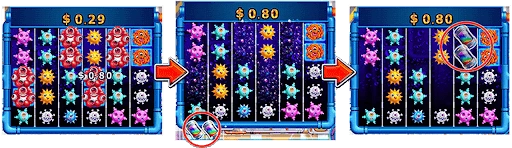 Virus Attack slot cascade reels with special virus symbols and dropping WILD feature gameplay